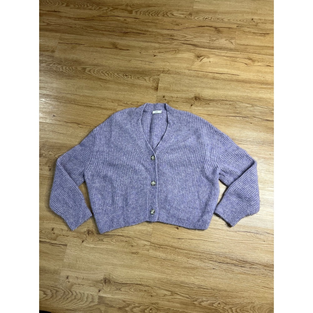 CLOSED Womens L Purple Alpaca Wool Blend Ribbed Cardigan Sweater Oversized